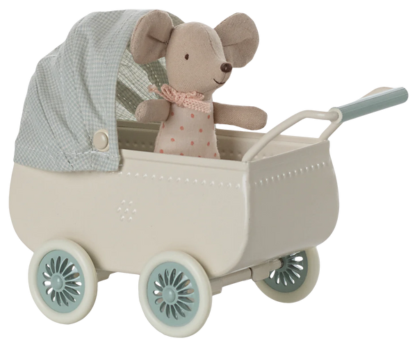 Pram with Baby Mouse - Mint - Where The Sidewalk Ends Toy Shop