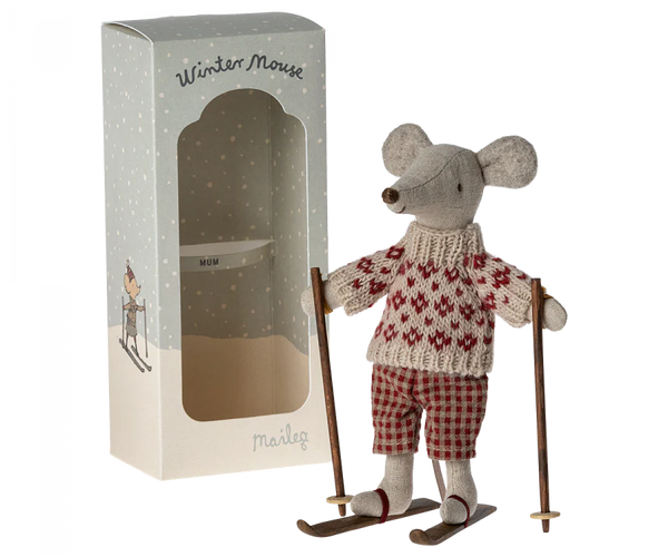 Winter Mouse with Ski Set, Mum - Where The Sidewalk Ends Toy Shop