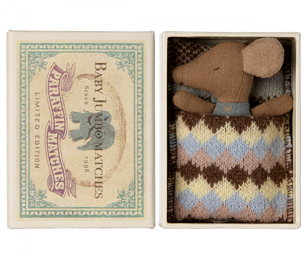 Sleepy wakey baby mouse in matchbox - Blue NEW - Where The Sidewalk Ends Toy Shop