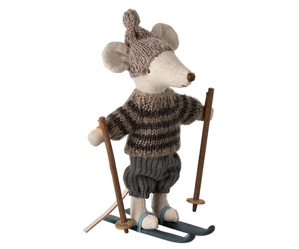 Winter mouse with ski set, Big brother - Grey - Where The Sidewalk Ends Toy Shop