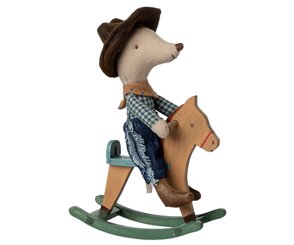 Cowboy mouse on rocking horse, Little brother - Where The Sidewalk Ends Toy Shop