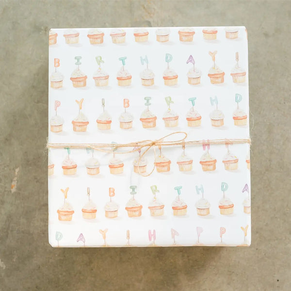 Cupcake Happy Birthday Gift Wrap Sheet - Where The Sidewalk Ends Toy Shop