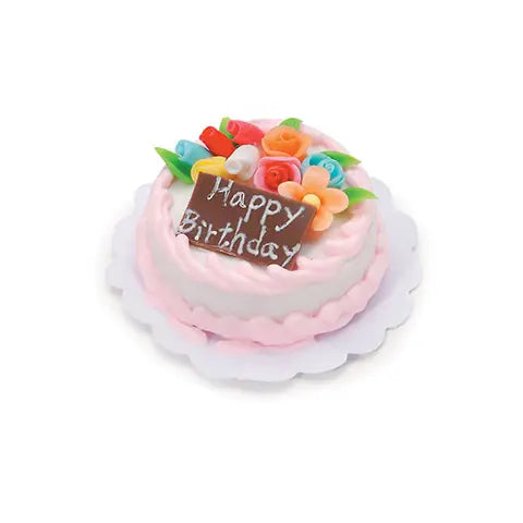 Dollhouse Miniature "Happy Birthday" Cake - 3/4" X 1" - Where The Sidewalk Ends Toy Shop