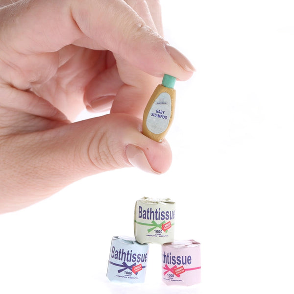 Miniature Bathroom Tissue and Shampoo Bottles 4 Piece Set - Where The Sidewalk Ends Toy Shop