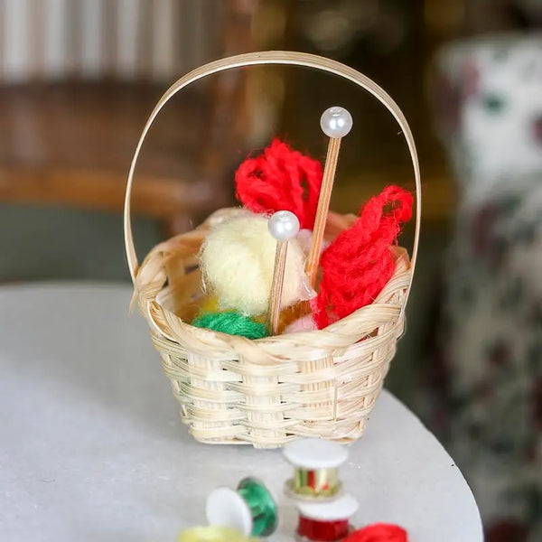 1-1/2" Dollhouse Miniature Wicker Knitting Basket - Where The Sidewalk Ends Toy Shop