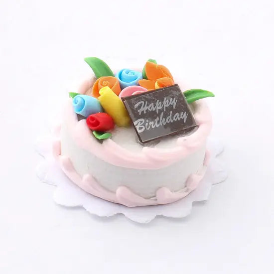 Dollhouse Miniature "Happy Birthday" Cake - 3/4" X 1" - Where The Sidewalk Ends Toy Shop