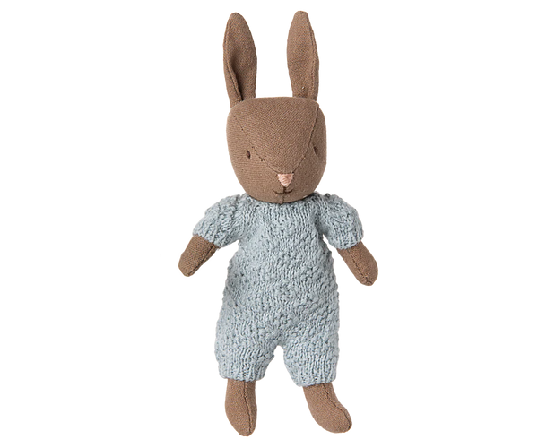 Rabbit, Micro - Sand - Blue Knitted Suit - Where The Sidewalk Ends Toy Shop