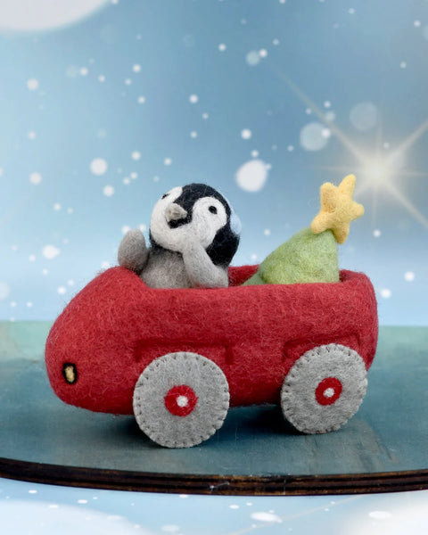 Felt Penguin in Toy Car and Christmas Tree - Where The Sidewalk Ends Toy Shop