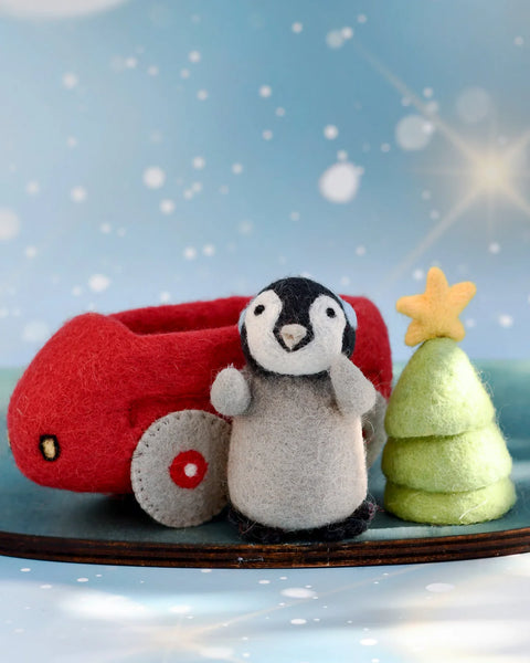Felt Penguin in Toy Car and Christmas Tree - Where The Sidewalk Ends Toy Shop