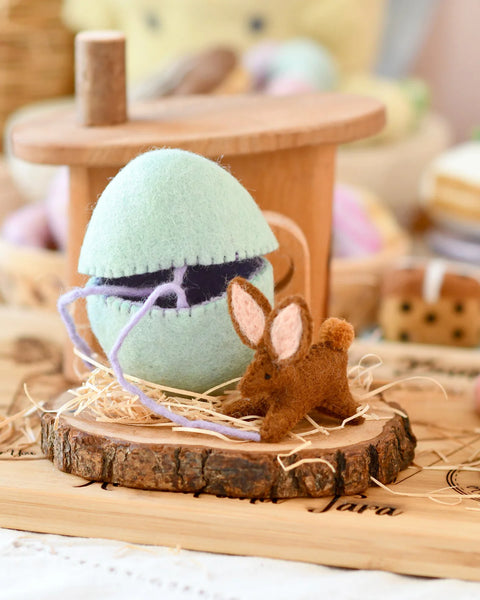 Felt Surprise Egg with Brown Bunny Inside - Where The Sidewalk Ends Toy Shop