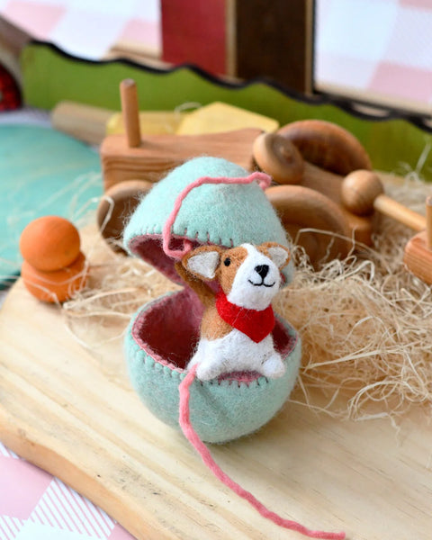 Felt Surprise Egg with Corgi Puppy Inside - Where The Sidewalk Ends Toy Shop