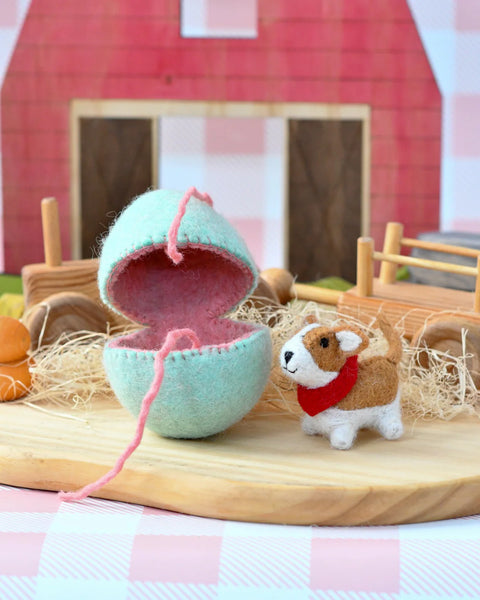 Felt Surprise Egg with Corgi Puppy Inside - Where The Sidewalk Ends Toy Shop