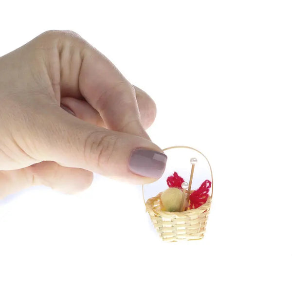 1-1/2" Dollhouse Miniature Wicker Knitting Basket - Where The Sidewalk Ends Toy Shop
