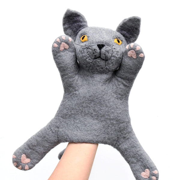 Hand Puppet - British Shorthair Grey Cat - Where The Sidewalk Ends Toy Shop