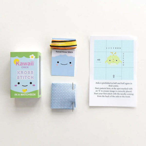 Kawaii Chick Mini Cross Stitch Kit in A Matchbox - Where The Sidewalk Ends Toy Shop