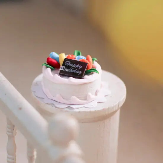 Dollhouse Miniature "Happy Birthday" Cake - 3/4" X 1" - Where The Sidewalk Ends Toy Shop