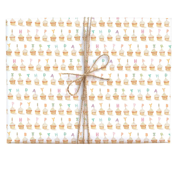 Cupcake Happy Birthday Gift Wrap Sheet - Where The Sidewalk Ends Toy Shop