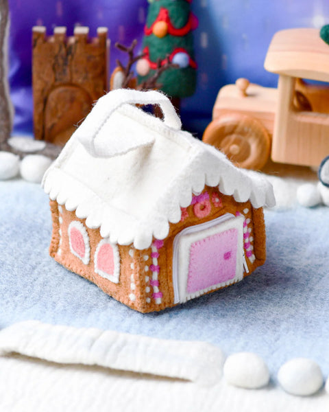 Felt Pink Gingerbread House Bag - Where The Sidewalk Ends Toy Shop