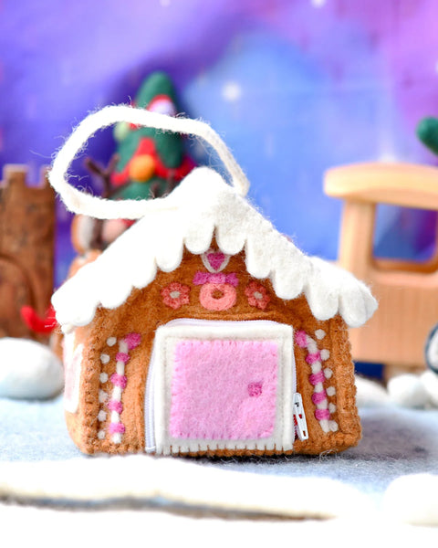 Felt Pink Gingerbread House Bag - Where The Sidewalk Ends Toy Shop