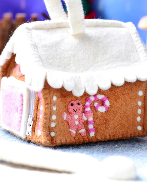 Felt Pink Gingerbread House Bag - Where The Sidewalk Ends Toy Shop