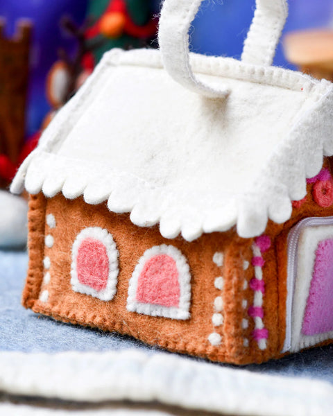 Felt Pink Gingerbread House Bag - Where The Sidewalk Ends Toy Shop