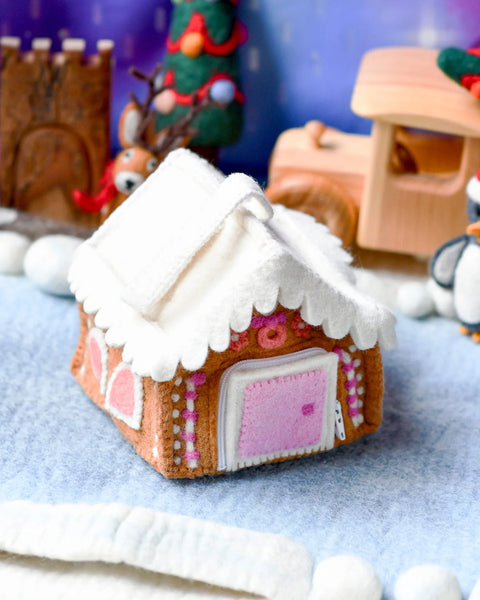 Felt Pink Gingerbread House Bag - Where The Sidewalk Ends Toy Shop