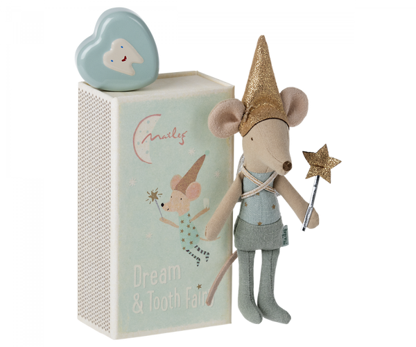 Tooth Fairy Mouse in Matchbox -Blue - Where The Sidewalk Ends Toy Shop