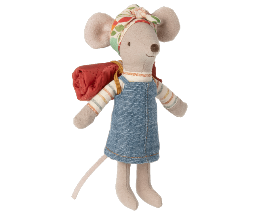 Maileg Tricycle mouse, Big sister with bag - Red