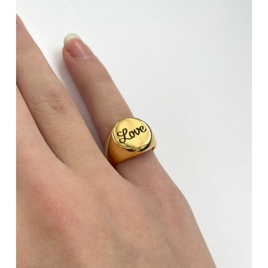 24K Gold Plated Engraved Signet Adjustable "LOVE" Ring - Where The Sidewalk Ends Toy Shop