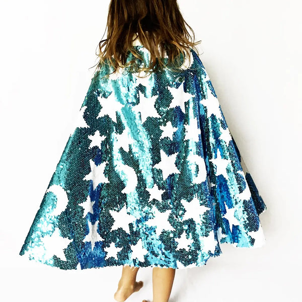 Cosmic Costume Cape with Blue and White Sequins