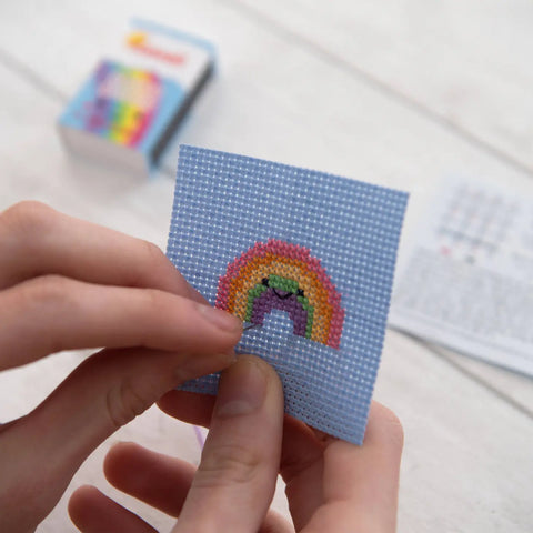 Kawaii Rainbow Arc Mini Cross Stitch Kit in A Matchbox - Where The Sidewalk Ends Toy Shop