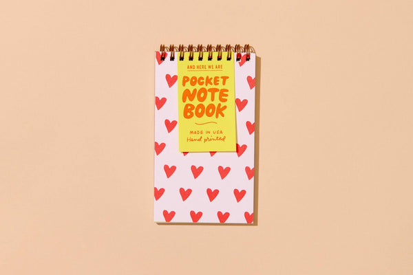 Letterpress Small Spiral Notebook—Red Hearts (Cute, Love)