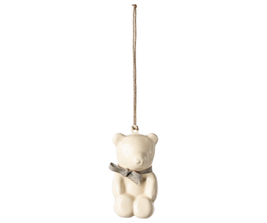 Metal ornament, Teddy bear - Off white/Blue