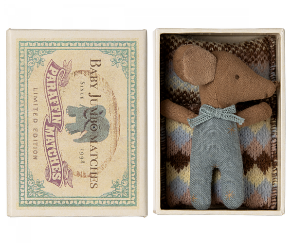 Sleepy wakey baby mouse in matchbox - Blue NEW - Where The Sidewalk Ends Toy Shop