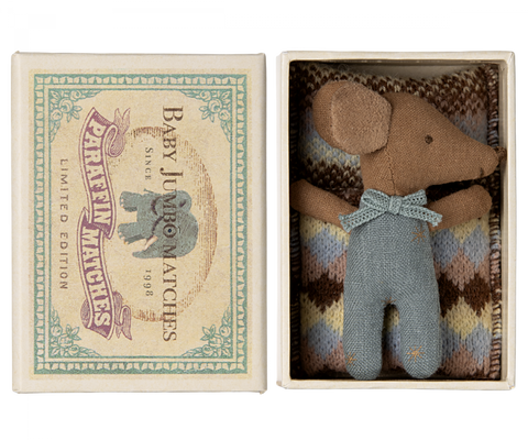 Sleepy wakey baby mouse in matchbox - Blue NEW - Where The Sidewalk Ends Toy Shop