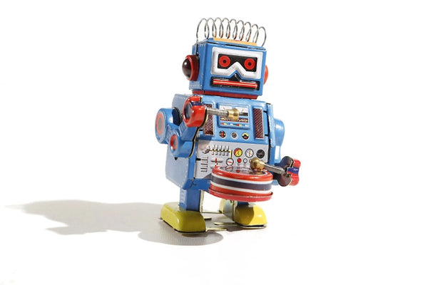 Robot Drummer, Small Blue, 9.5 cm - Where The Sidewalk Ends Toy Shop