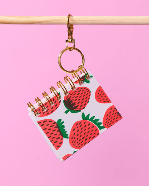Letterpress Mini Notebook Bag Charm—Strawberry Pattern