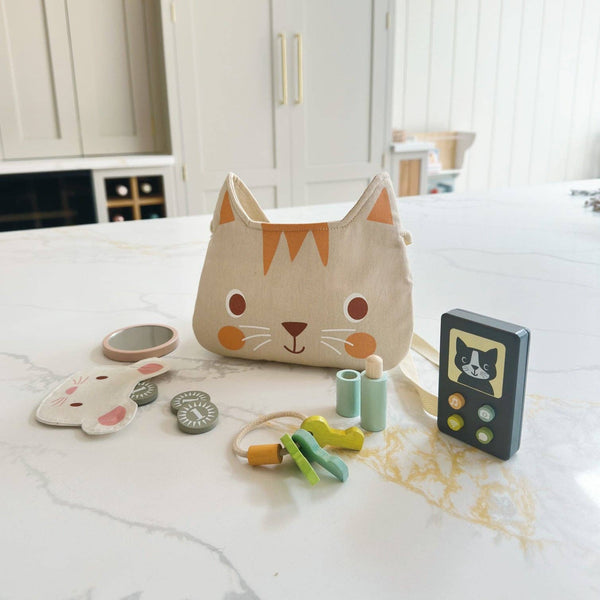 Wooden Kitten Handbag Pretend Play Set