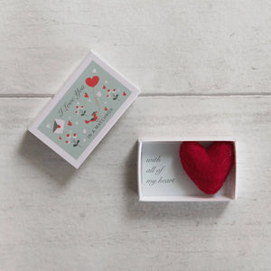 Wool Felt Heart and Love Message in A Matchbox