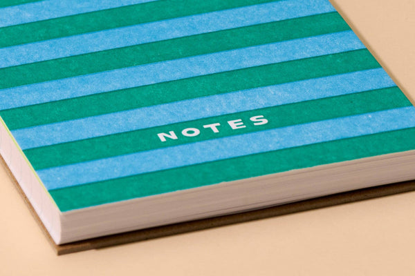 Letterpress Small Spiral Notebook—Blue/Green Stripe (Notes)