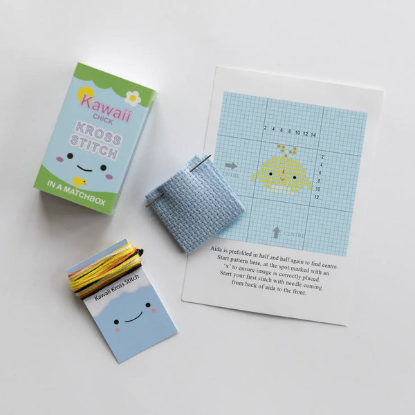 Kawaii Chick Mini Cross Stitch Kit in A Matchbox - Where The Sidewalk Ends Toy Shop