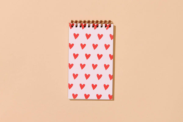 Letterpress Small Spiral Notebook—Red Hearts (Cute, Love)