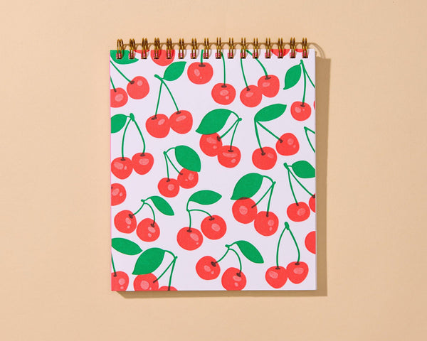 Letterpress Unlined Spiral Notebook—Cherries (Fruit, Cute)