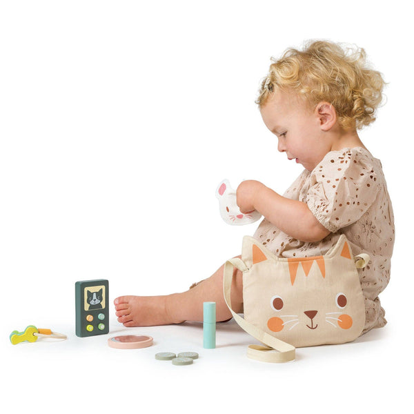 Wooden Kitten Handbag Pretend Play Set