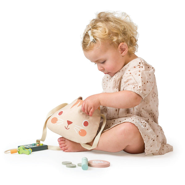 Wooden Kitten Handbag Pretend Play Set