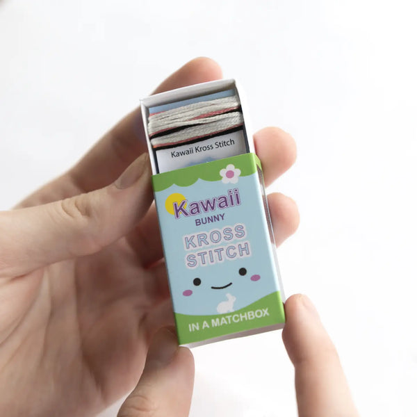 Kawaii Cross Stitch Bunny in A Matchbox - Where The Sidewalk Ends Toy Shop