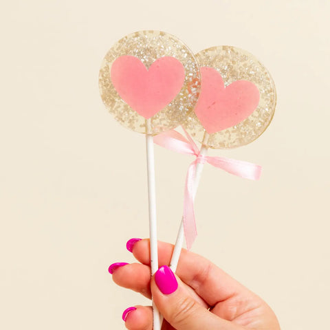 Silver & Pink Heart Lollipops, Champagne Flavor - Where The Sidewalk Ends Toy Shop