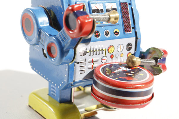 Robot Drummer, Small Blue, 9.5 cm - Where The Sidewalk Ends Toy Shop