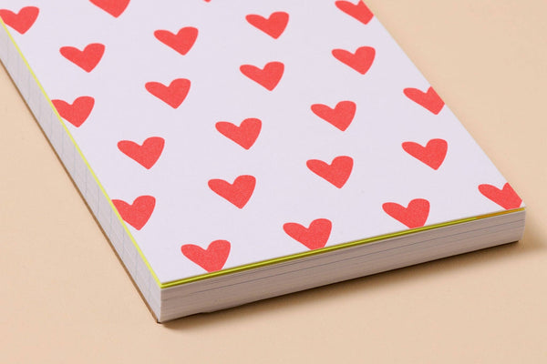 Letterpress Small Spiral Notebook—Red Hearts (Cute, Love)