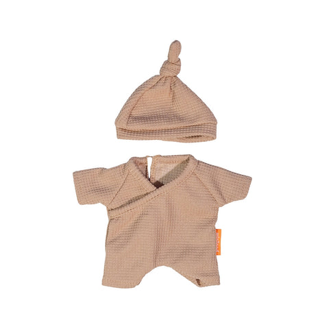 Miniland Brown Pajamas with Hat For Dolls 8 1/4"